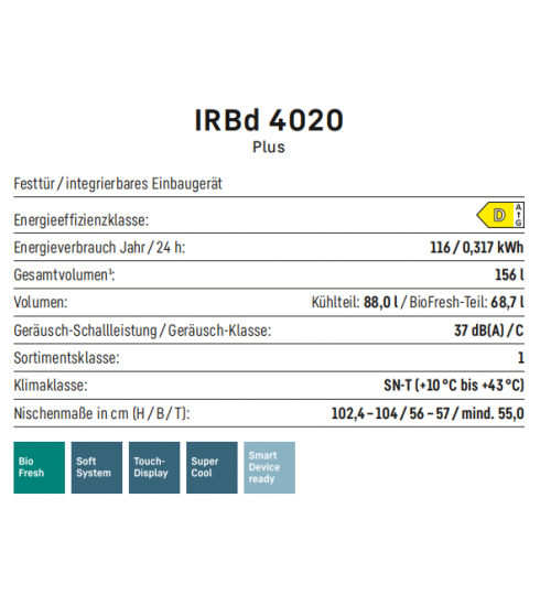 LIEBHERR利勃海尔 IRBd 4020  生物养鲜  嵌入式单门冰箱